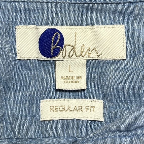 Boden Linen Polo Shirt Mens Large Blue Button Collared Regular Fit Summer - Picture 4 of 10